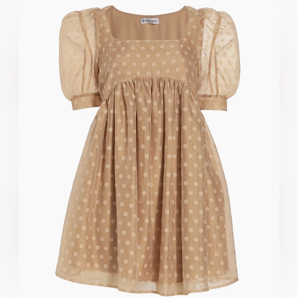 En Saison Desiree Organza Minidress with square neckline and puffed sleeves